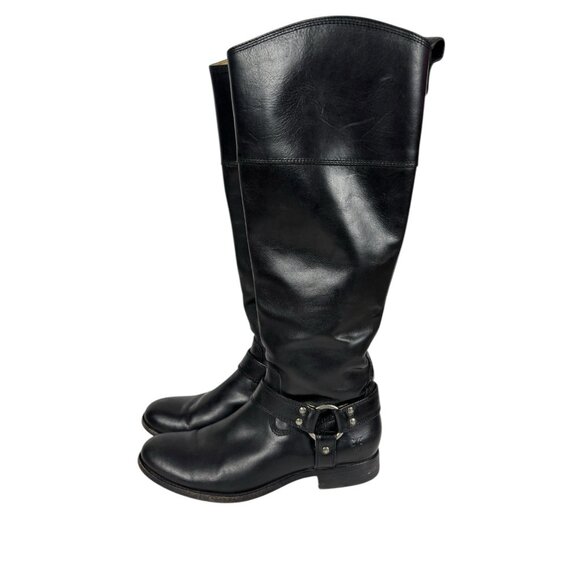 Frye Harness Tall Riding Boots Equestrian Black Womens Sz 7 3476927 Inside Zip - Picture 1 of 12
